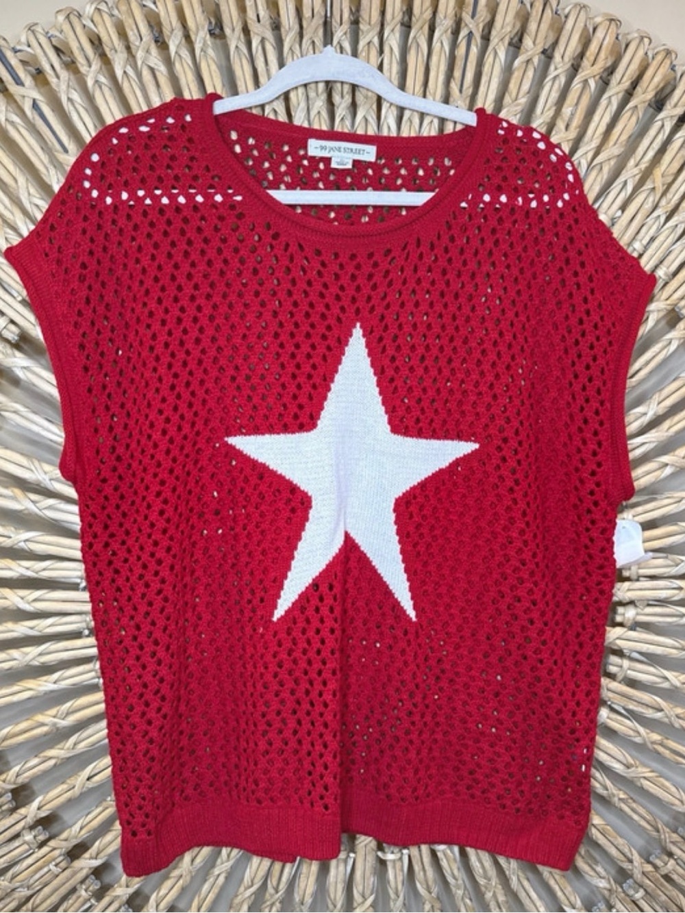 Red Open-Knit Star Sleeveless Sweater by 49th & Main